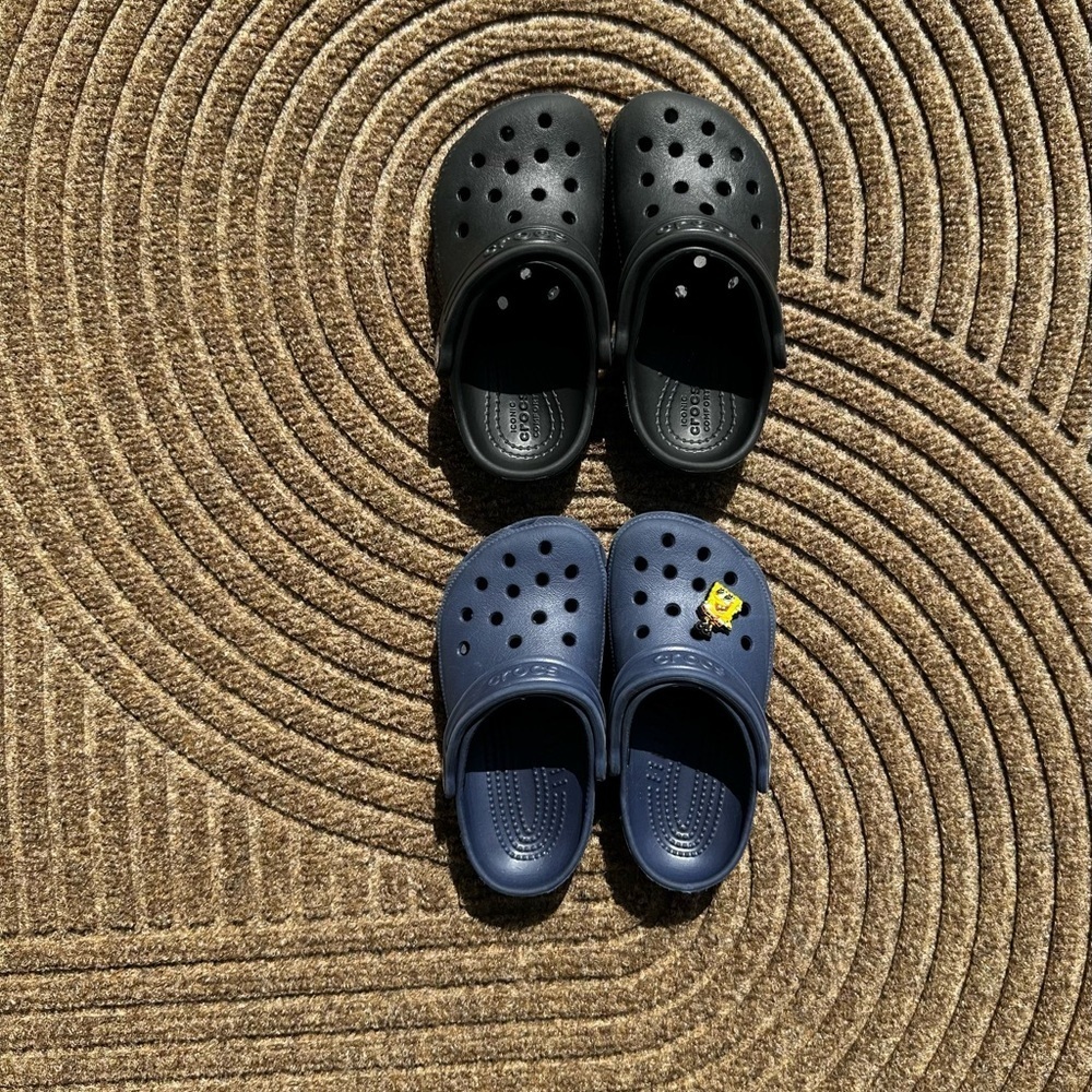 CROCS Bundle: 2 Kids Black Blue Clog Waterproof Play Shoe Slip on Washable Y2K